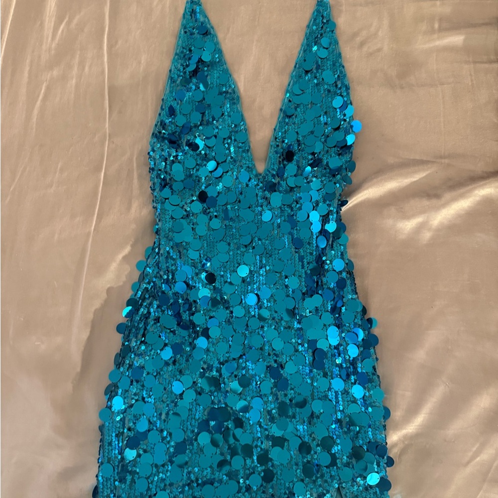 Turquoise Sequin Mini Dress - Picture 2 of 5